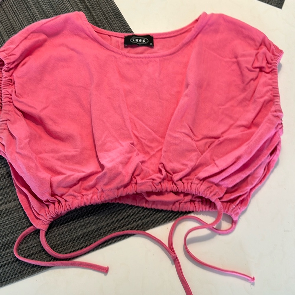 Cider light denim crop top with straps and slits